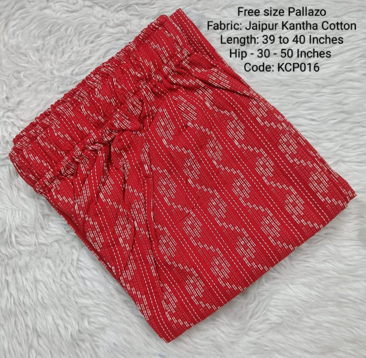 Red Maroon Free Size Kantha Stich Cotton Palazzo - KCP016