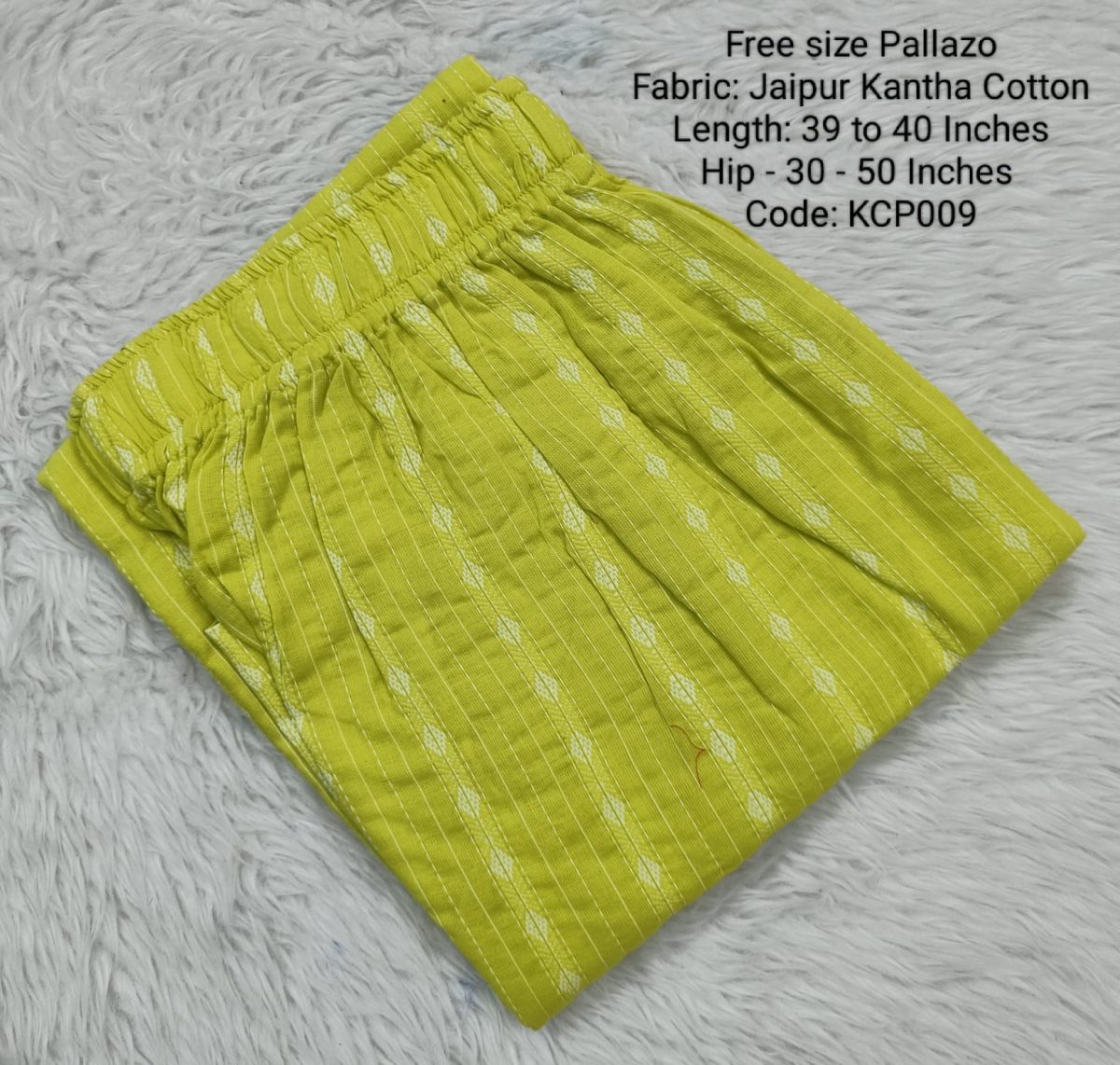 Leaf Green Free Size Kantha Stich Cotton Palazzo - KCP009