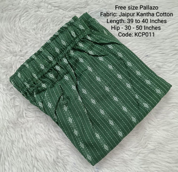 Bottle Green Free Size Kantha Stich Cotton Palazzo - KCP011