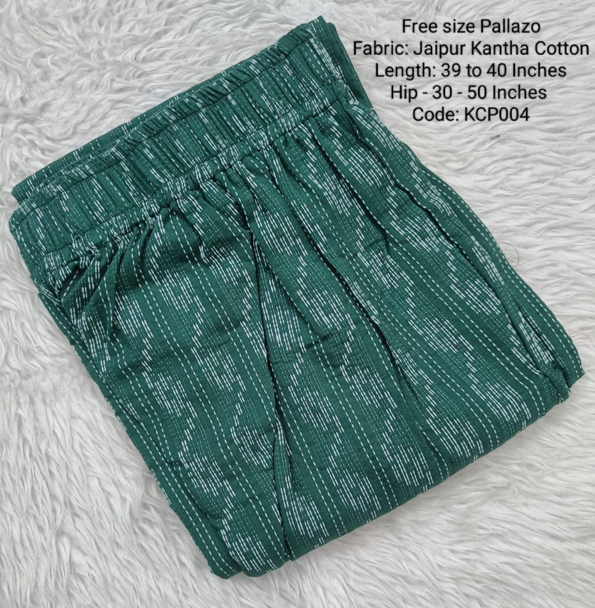 Bottle Green  Free Size Kantha Stich Cotton Palazzo - KCP004