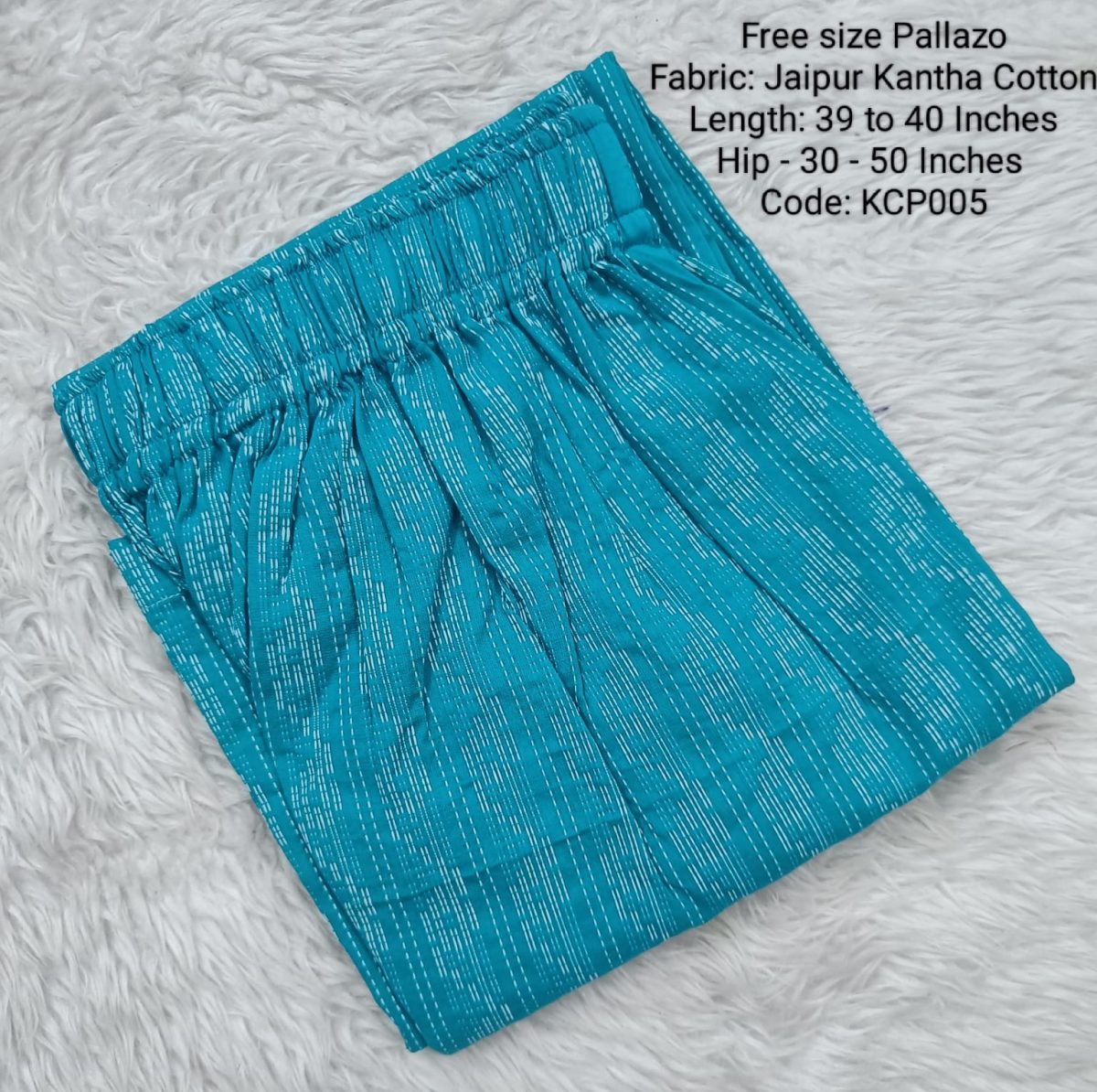 Blue  Free Size Kantha Stich Cotton Palazzo - KCP005