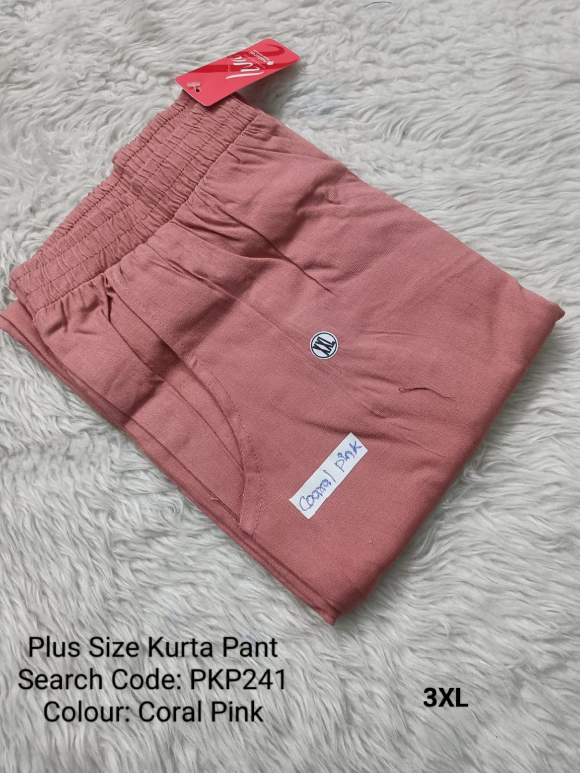 Coral Pink Cotton Flex Kurta Pant Plus Size - PKP241