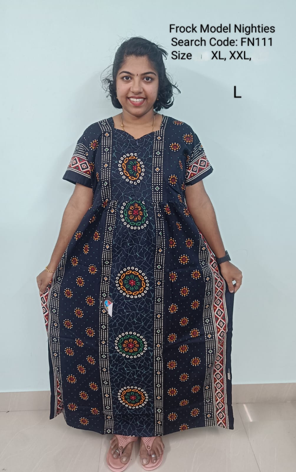 Navy Blue Cotton Nila Frock Model Nighties - FN110