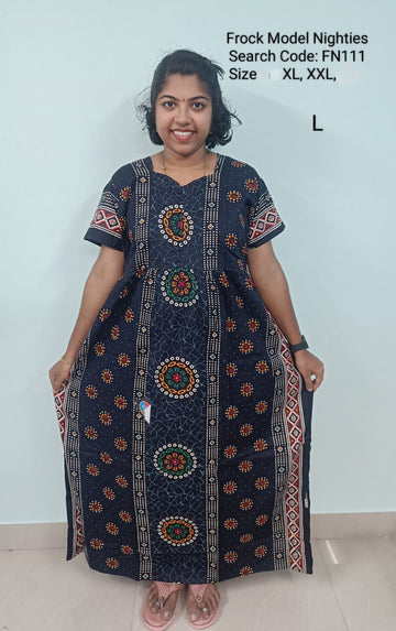 Navy Blue Cotton Nila Frock Model Nighties - FN110