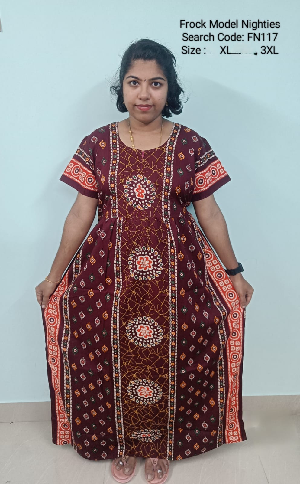 Maroon Cotton Nila Frock Model Nighties - FN117