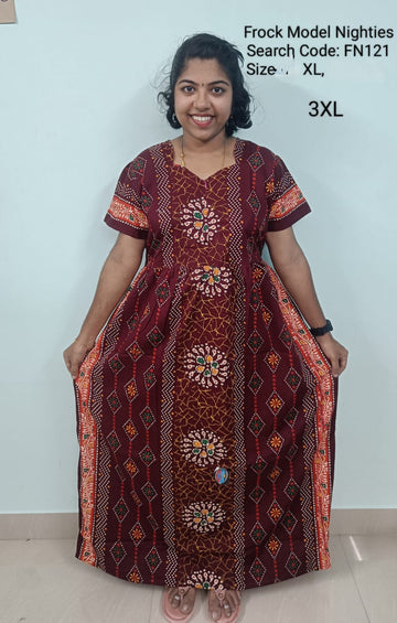 Maroon Cotton Nila Frock Model Nighties - FN121