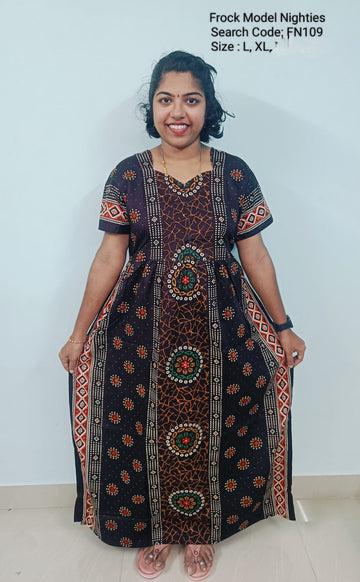 Coffee Brown Cotton Nila Frock Model Nighties - FN109
