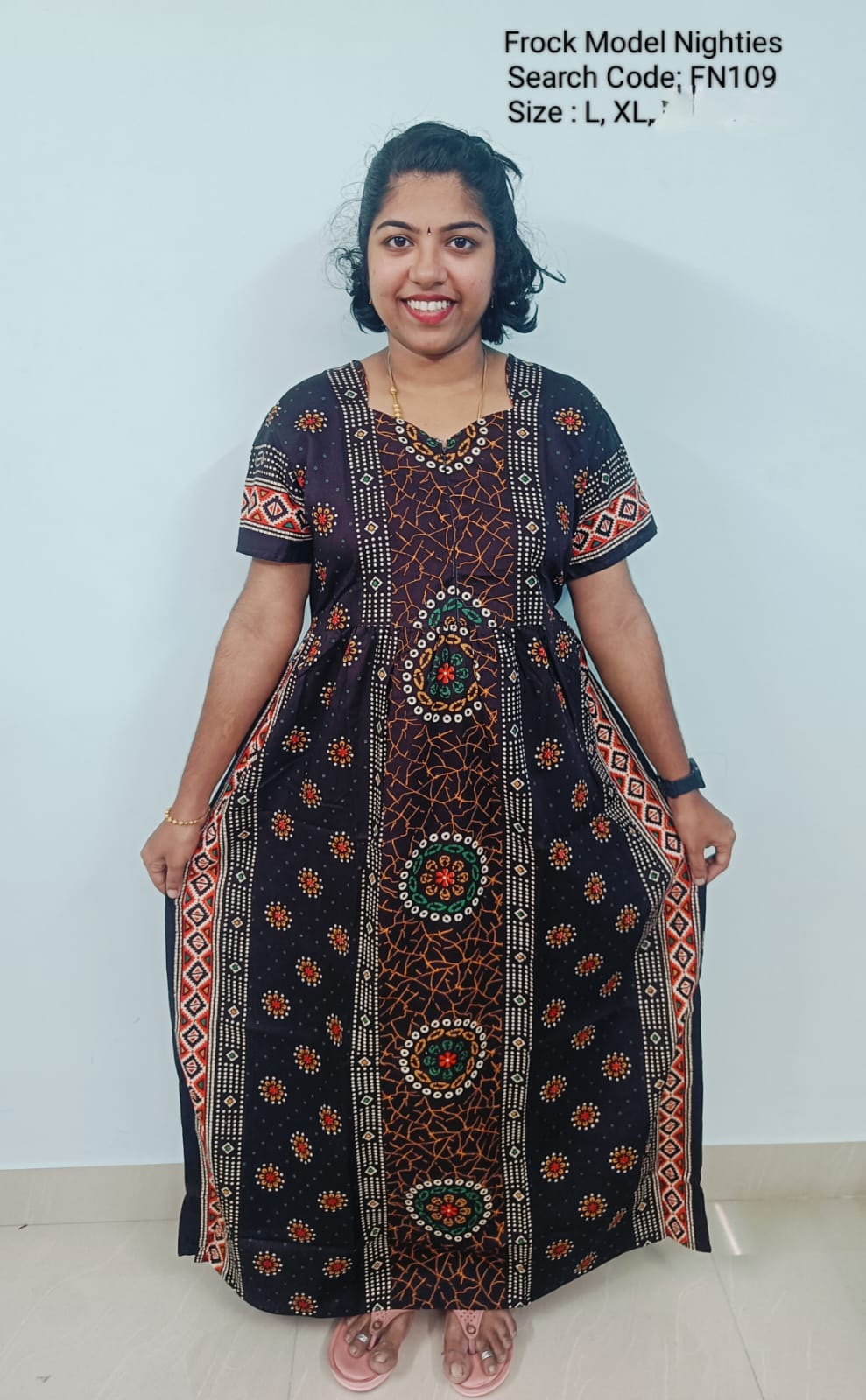 Coffee Brown Cotton Nila Frock Model Nighties - FN109