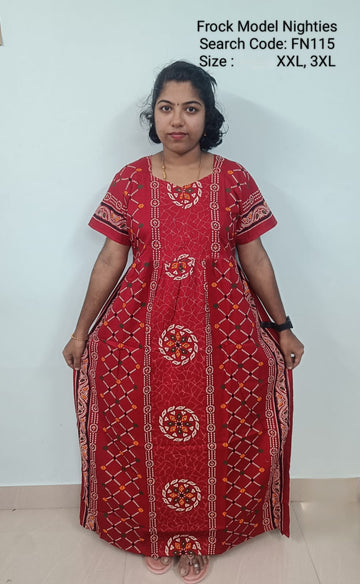 Red Cotton Nila Frock Model Nighties - FN115