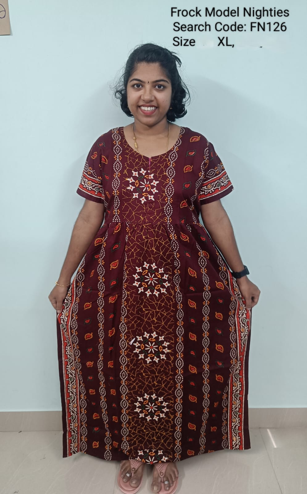 Maroon Cotton Nila Frock Model Nighties - FN126