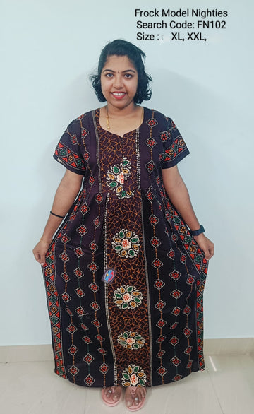 Coffee Brown Cotton Nila Frock Model Nighties - FN102