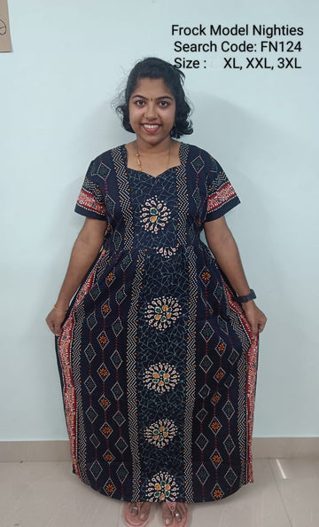 Navy Blue Cotton Nila Frock Model Nighties - FN124