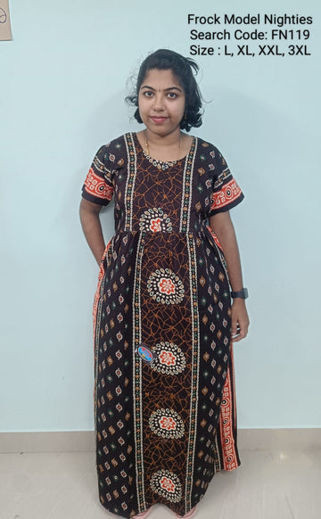 Coffee Brown Cotton Nila Frock Model Nighties - FN119