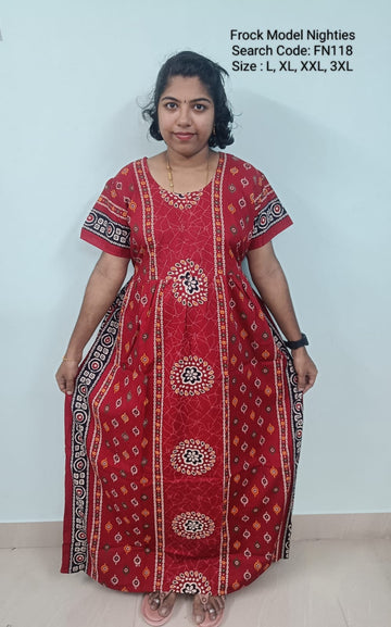 Red Cotton Nila Frock Model Nighties - FN118
