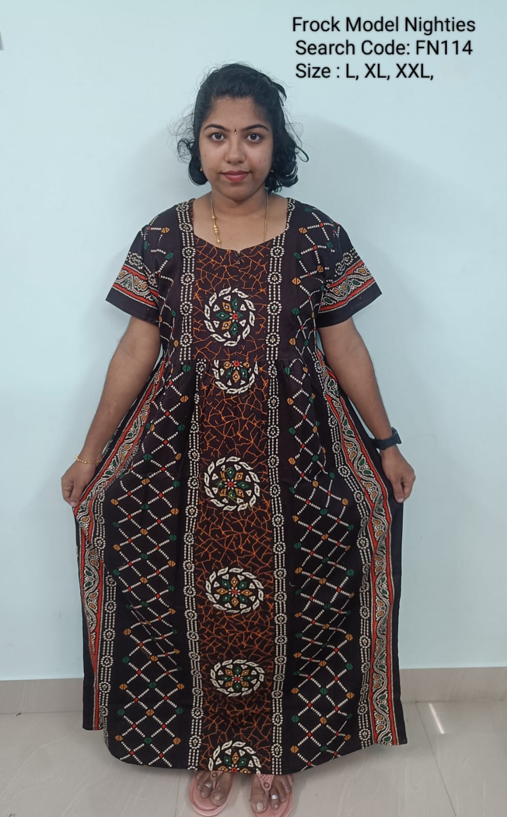 Coffee Brown Cotton Nila Frock Model Nighties - FN114