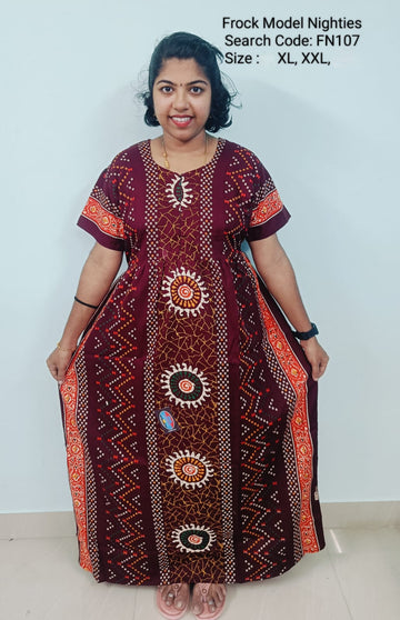 Maroon Cotton Nila Frock Model Nighties - FN107