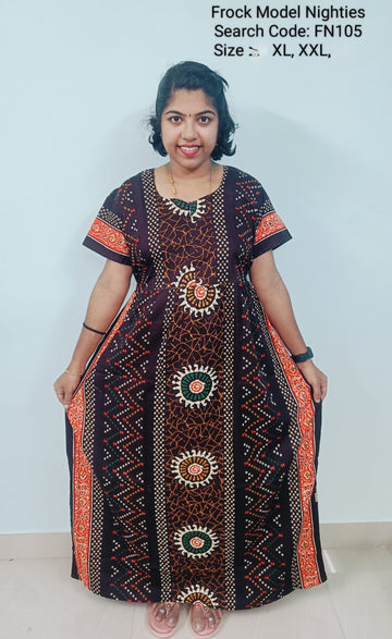 Coffee Brown Cotton Nila Frock Model Nighties - FN105