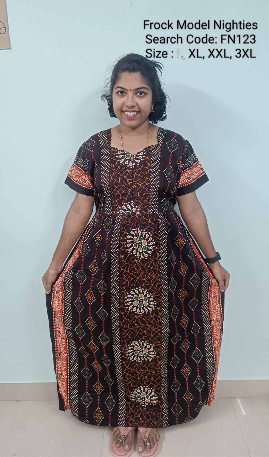 Coffee Brown Cotton Nila Frock Model Nighties - FN123