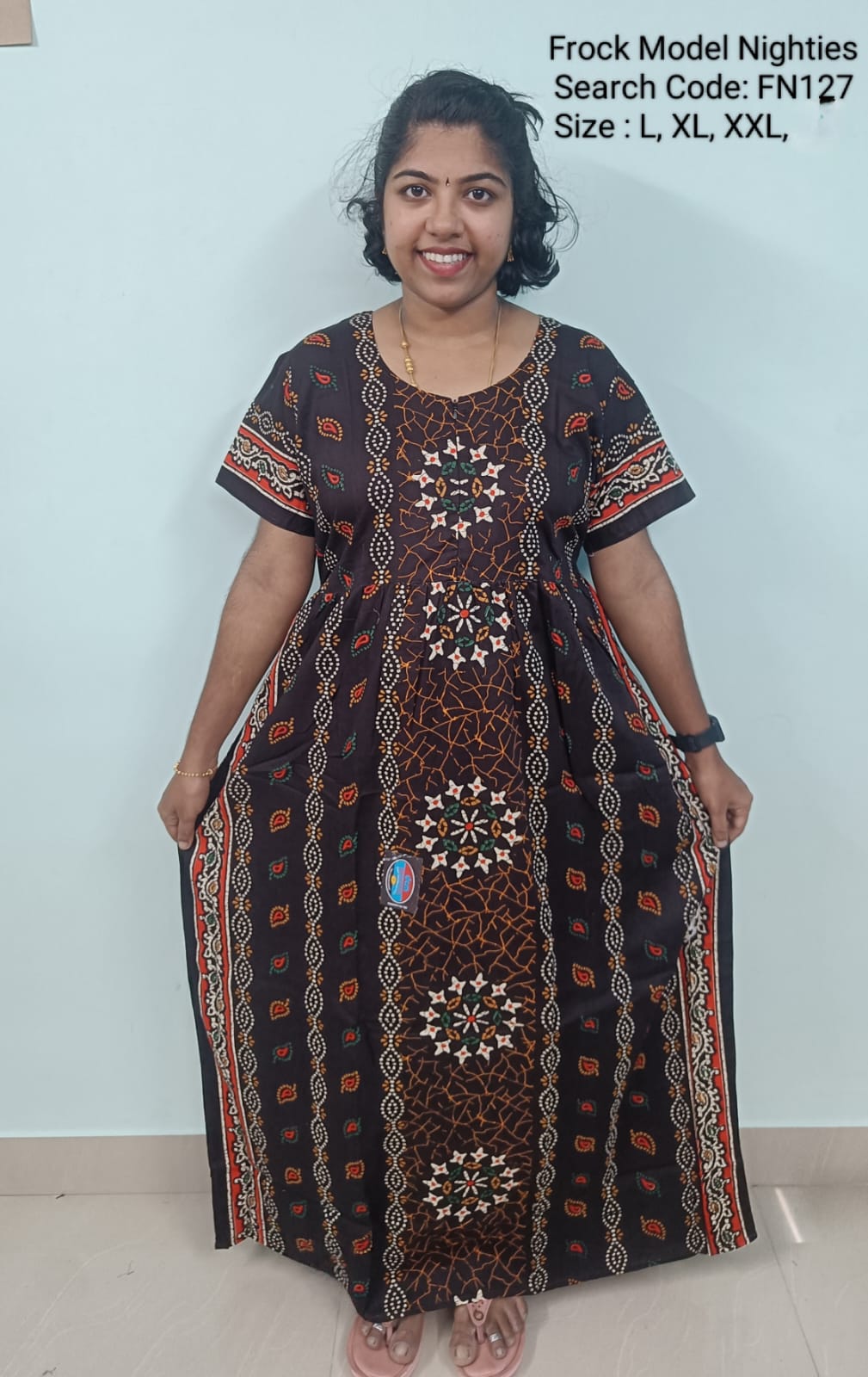 Coffee Brown Cotton Nila Frock Model Nighties - FN127