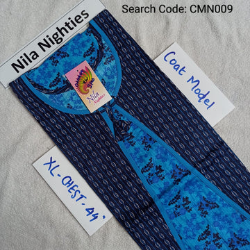 Blue  Cotton Nila Coat Model Nighties - CMN009