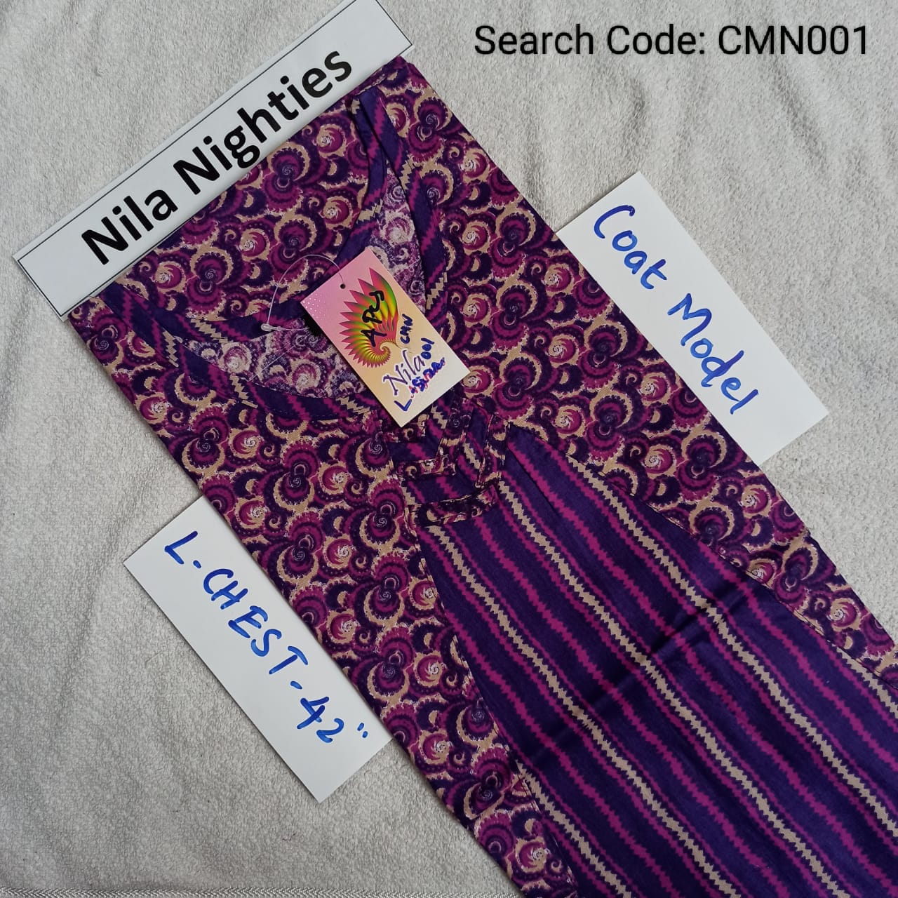 Pink Cotton Nila Coat Model Nighties - CMN001