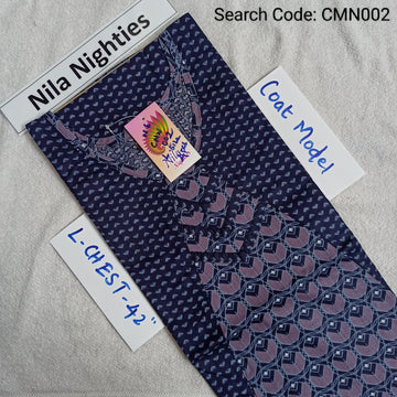 Navy Blue Cotton Nila Coat Model Nighties - CMN002