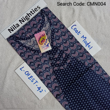 Navy Blue Cotton Nila Coat Model Nighties - CMN004