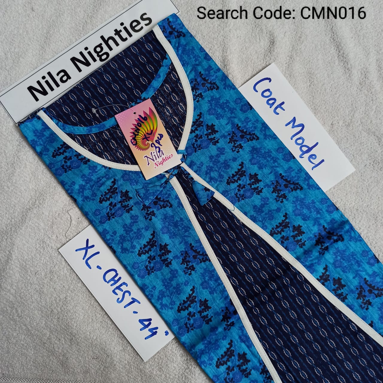 Blue Cotton Nila Coat Model Nighties - CMN016