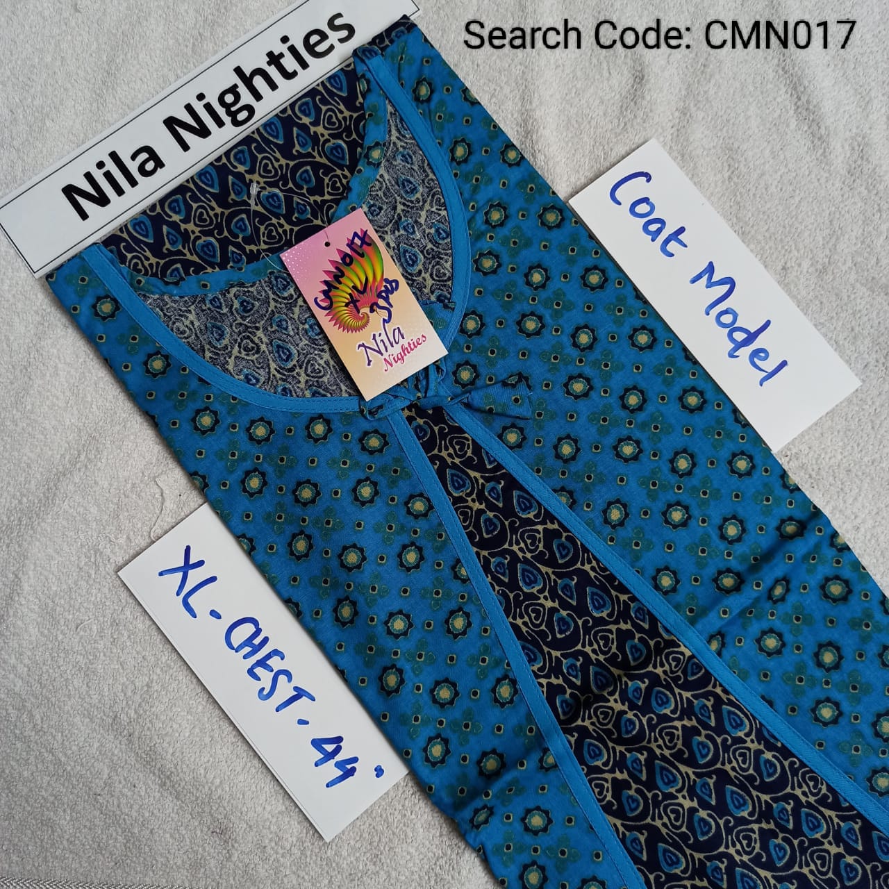 Blue Cotton Nila Coat Model Nighties - CMN017