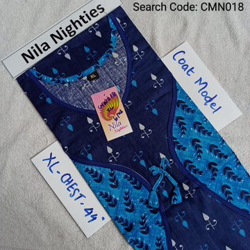 Blue Cotton Nila Coat Model Nighties - CMN018