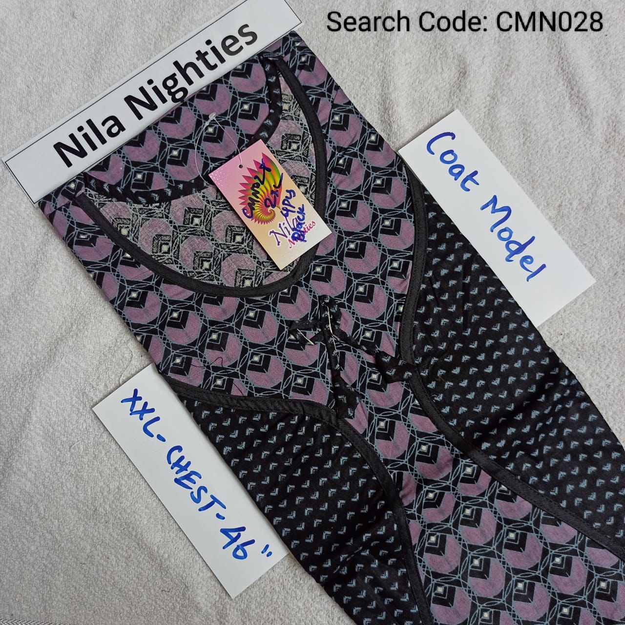 Black Cotton Nila Coat Model Nighties - CMN028