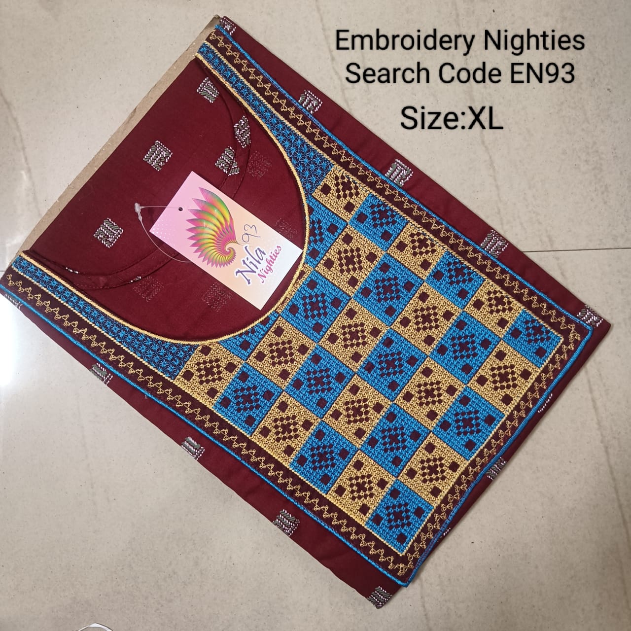 Maroon Cotton Nila Embroidery Model Nighties - EN93
