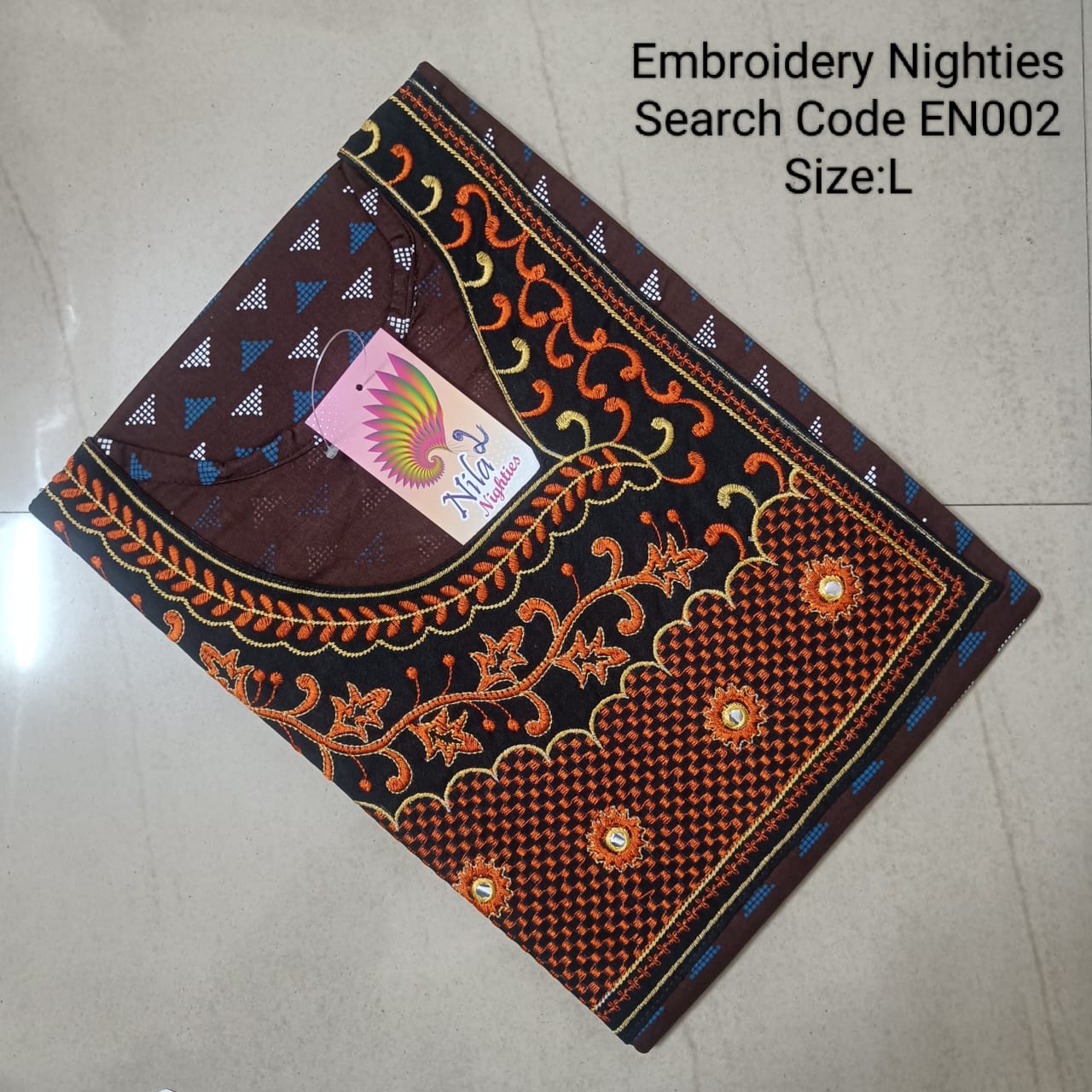 Magenta Cotton Nila Embroidery Model Nighties - EN002