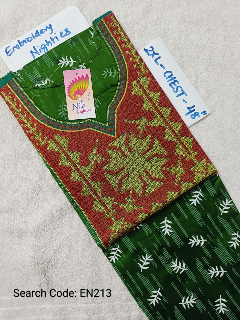 Green Cotton Nila Embroidery Model Nighties - EN213