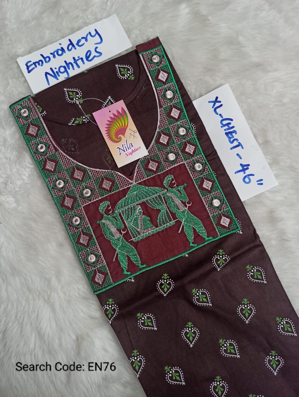 Coffee Brown Cotton Nila Embroidery Model Nighties - EN76