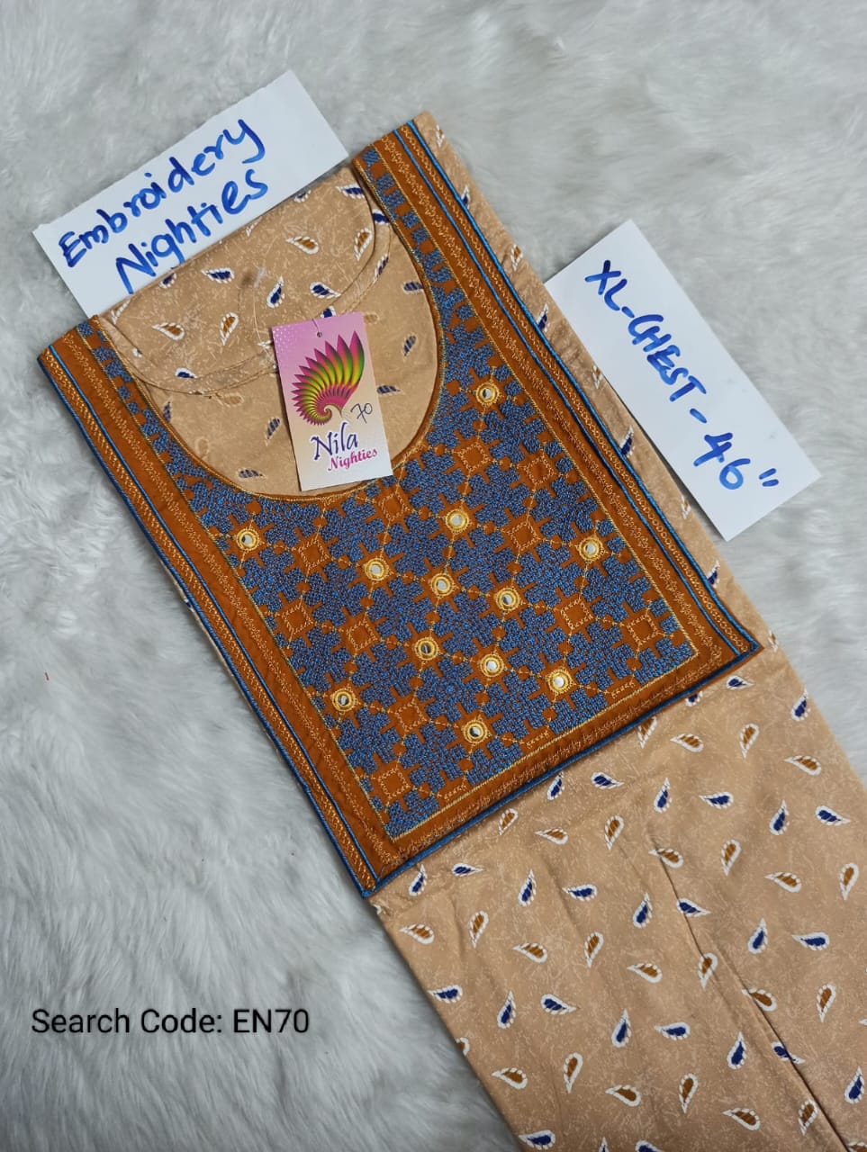 Skin Cotton Nila Embroidery Model Nighties - EN70