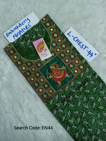 Green Cotton Nila Embroidery Model Nighties - EN44