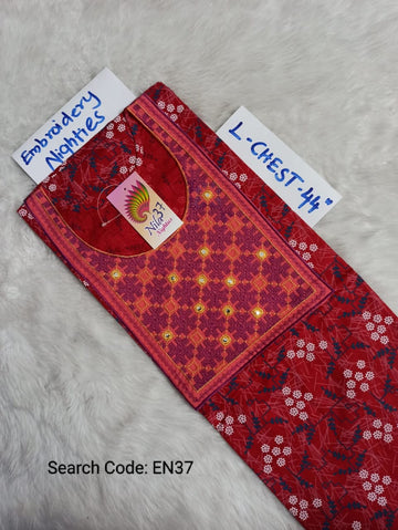 Red Cotton Nila Embroidery Model Nighties - EN37