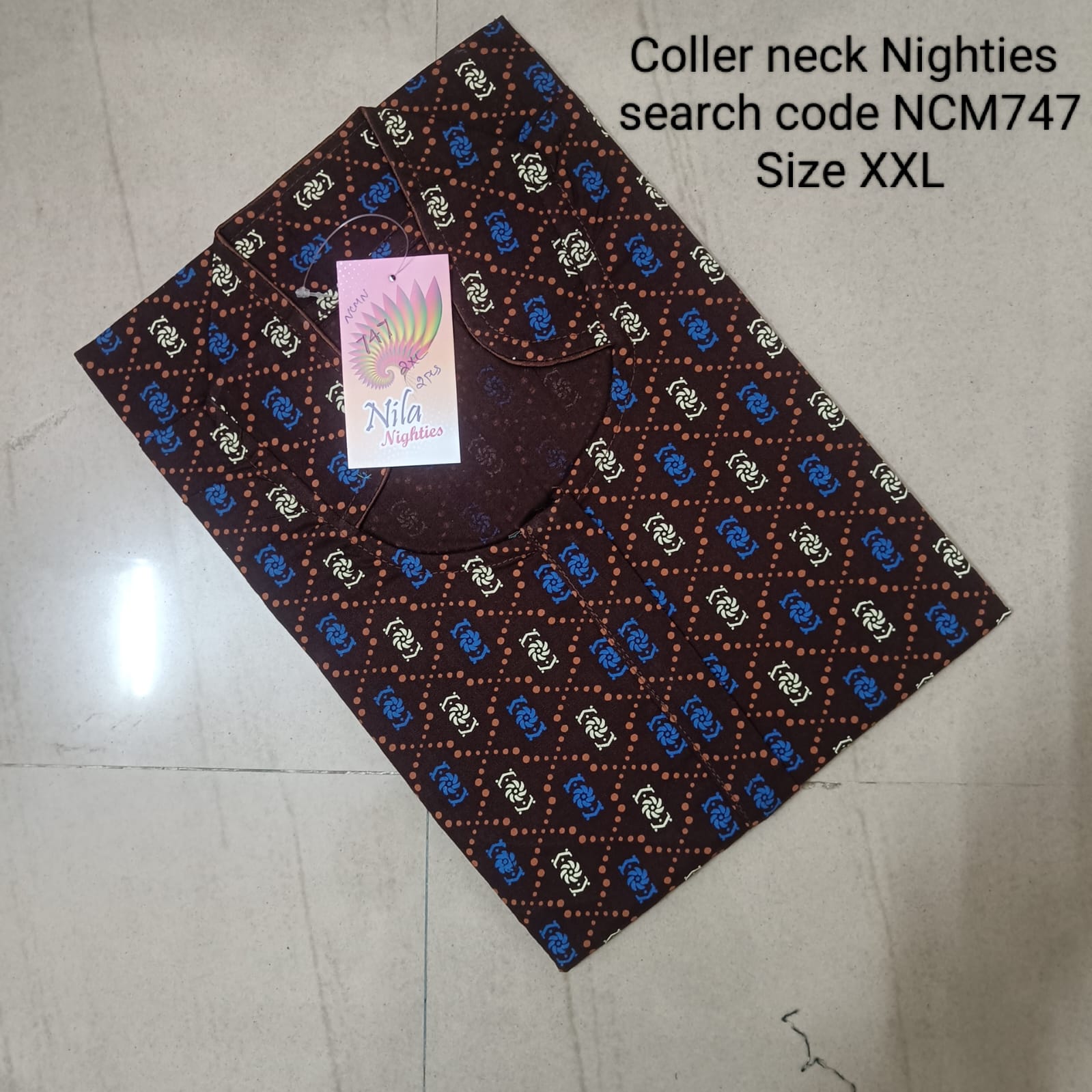 Coffee Brown Cotton Nila Collar Neck Model Nighties -NCM747