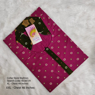 Pink Cotton Nila Collar Neck Model Nighties -NCM739