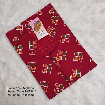 Red Cotton Nila Collar Neck Model Nighties -NCM711