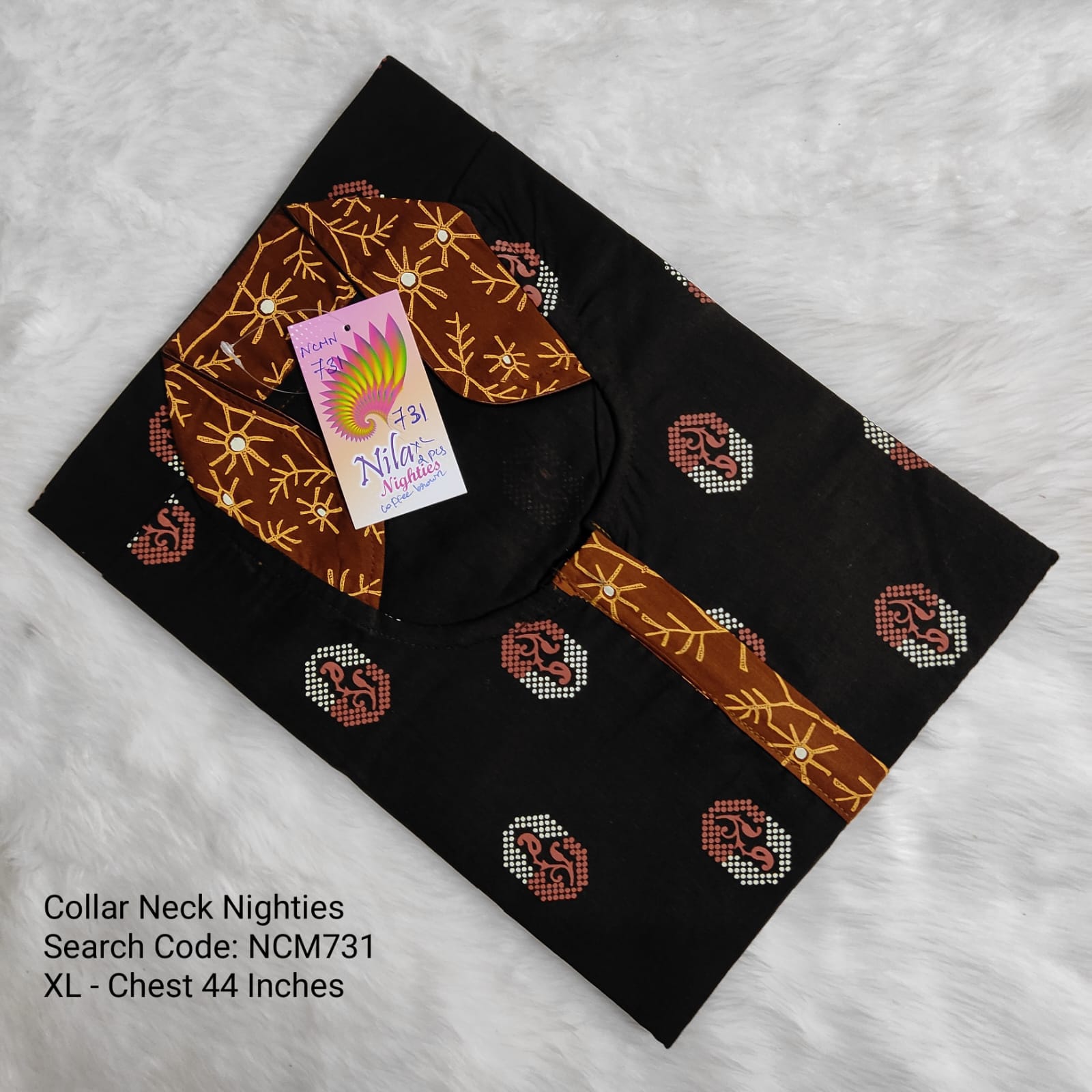 Coffee Brown Cotton Nila Collar Neck Model Nighties -NCM731