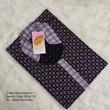 Navy Blue Cotton Nila Collar Neck Model Nighties -NCM703