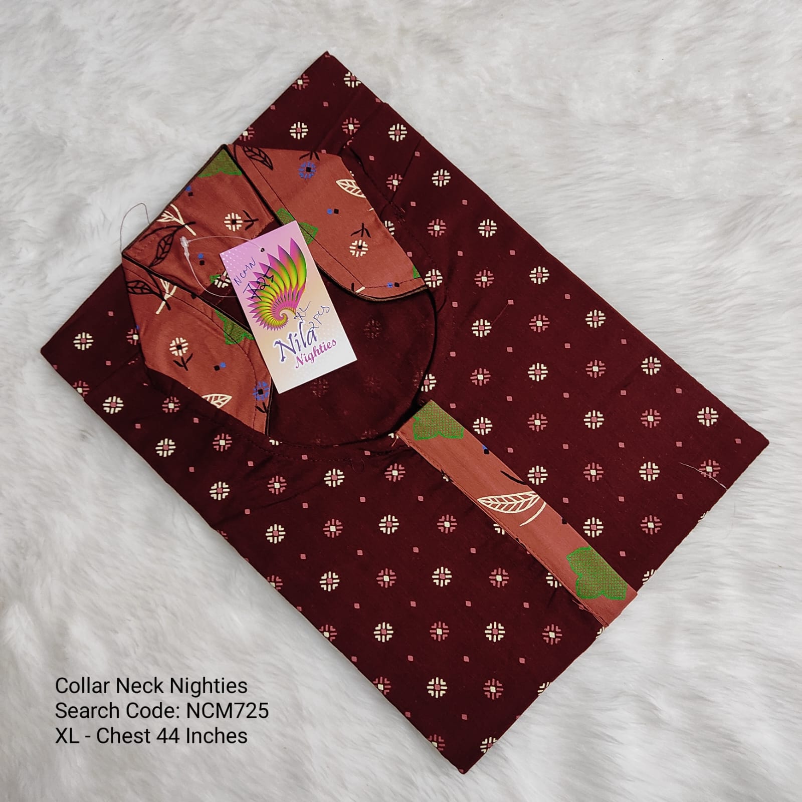 Maroon Cotton Nila Collar Neck Model Nighties -NCM725