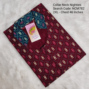 Maroon Cotton Nila Collar Neck Model Nighties -NCM782