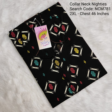 Black Cotton Nila Collar Neck Model Nighties -NCM781