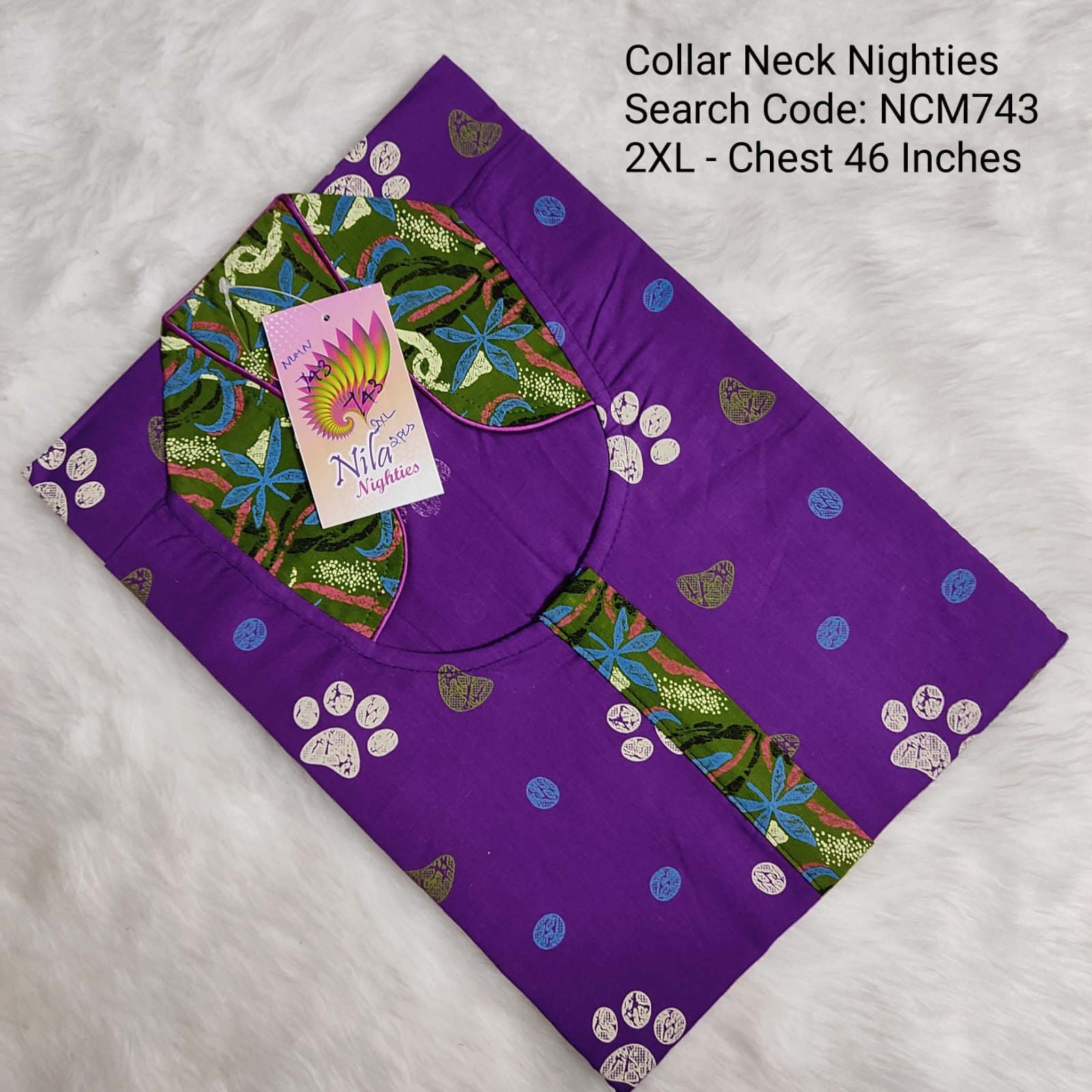Purple Cotton Nila Collar Neck Model Nighties -NCM743