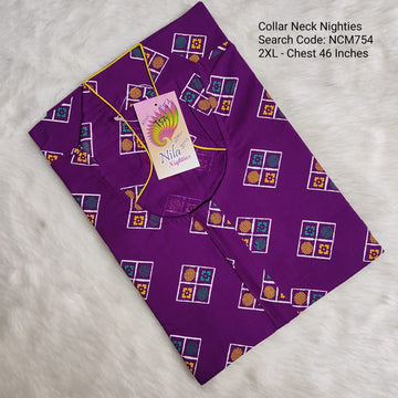 Purple Cotton Nila Collar Neck Model Nighties -NCM754