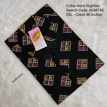 Navy Blue Cotton Nila Collar Neck Model Nighties -NCM748