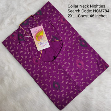 Magenta Cotton Nila Collar Neck Model Nighties -NCM784
